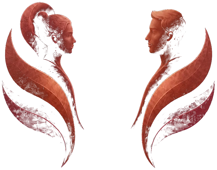 Ilustração de mãe e pai frente a frente — os vínculos familiares que nos formam na Visão Sistêmica